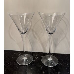 2 Vintage Hoya of Japan Handblown Abstract 'Desire' Crystal Wine Glasses 8.5"